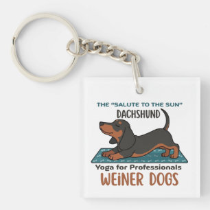 Funny dachshund doing the sun salutation (yoga) keychain