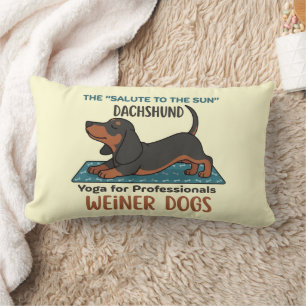 Funny dachshund doing the sun salutation (yoga) lumbar pillow