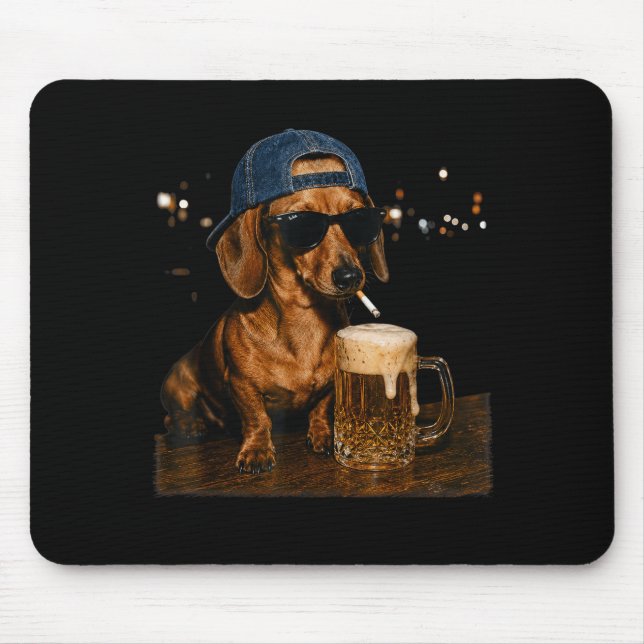 Funny Dachshund Drinking Beer Cool Dog With Mouse Pad (Front)