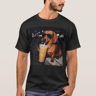 Funny Dachshund Drinking Iced Coffee Dog Meme T-Shirt