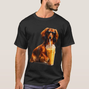 Funny dachshund drinking iced coffee lover humor  T-Shirt