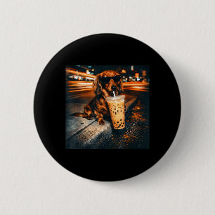 Funny Dachshund Drinking Iced Coffee Lover Humour 2 Inch Round Button