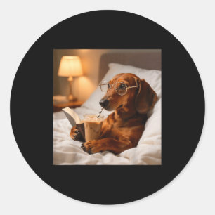Funny dachshund drinking iced coffee lover humour classic round sticker