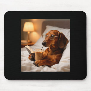 Funny dachshund drinking iced coffee lover humour  mouse pad