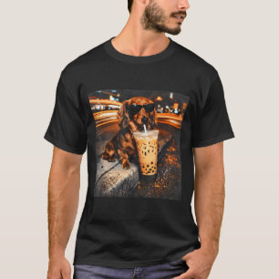 Funny dachshund drinking iced coffee lover humour T-Shirt
