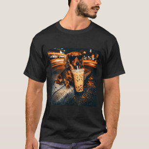 Funny Dachshund Drinking Iced Coffee Lover Humour T-Shirt