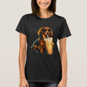 Funny Dachshund Drinking Iced Coffee Lover Humour T-Shirt