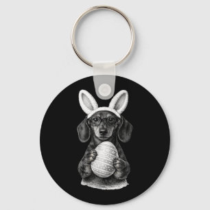 Funny Dachshund Easter Smart Wiener Dog in Glasses Keychain