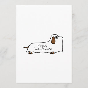 Funny dachshund ghost halloween drawing card