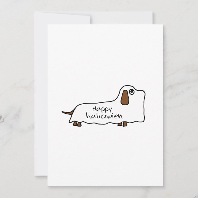 Funny dachshund ghost halloween drawing card (Front)