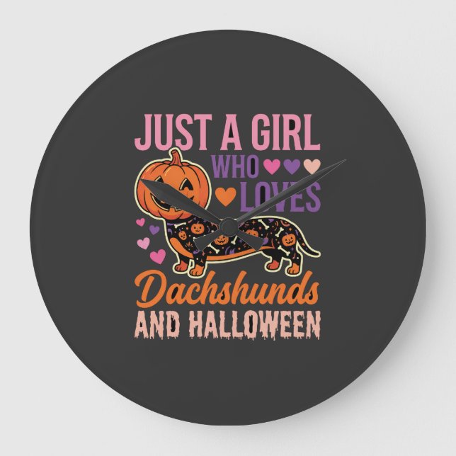 Funny Dachshund Halloween Pumpkin Dog Lover Large Clock (Front)