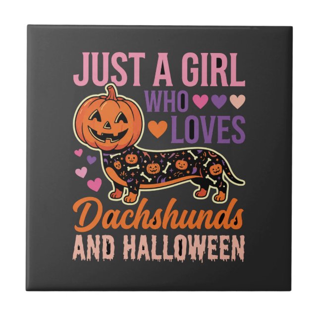 Funny Dachshund Halloween Pumpkin Dog Lover Tile (Front)