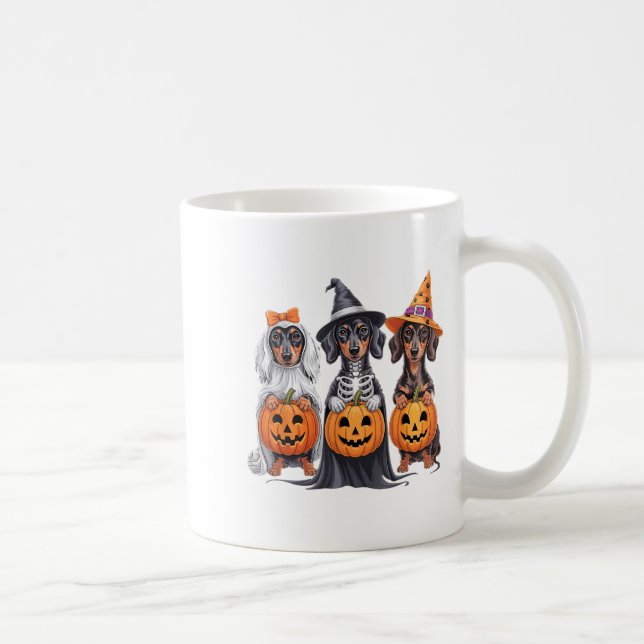 Funny Dachshund Halloween Pumpkin Weenie Dog Skele Coffee Mug (Right)