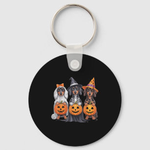 Funny Dachshund Halloween Pumpkin Weenie Dog Skele Keychain