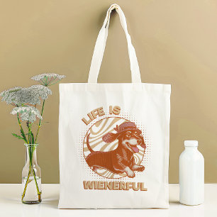 Funny Dachshund "Life is Wienerful" Terracotta Tote Bag