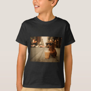 Funny dachshund lover drinking iced coffee humor T-Shirt