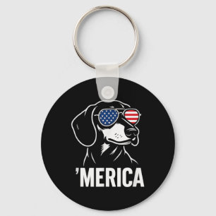 Funny Dachshund Merica Dog American Flag Sungles Keychain