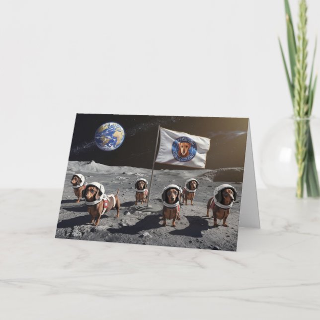 Funny Dachshund Moon Greeting Card (Front)