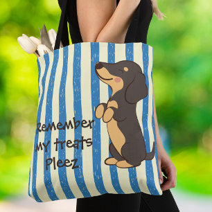 Funny Dachshund Remember My Treats Blue Stripes Tote Bag