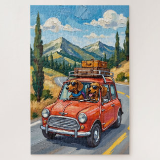Funny Dachshund Road Trip Adventure Dog Lover Art Jigsaw Puzzle