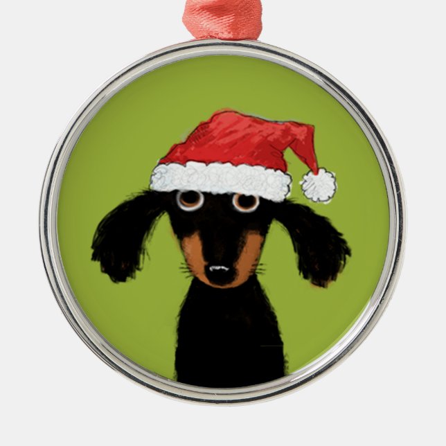 Funny Dachshund Santa Cute Wiener Dog Christmas Metal Ornament (Front)