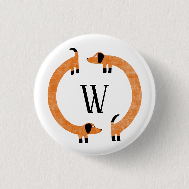 Funny Dachshund Sausage Dog Monogram 1 Inch Round Button (Front)