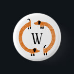 Funny Dachshund Sausage Dog Monogram 1 Inch Round Button<br><div class="desc">Cute and funny dachshund,  sausage dogs or wiener dogs in perpetual motion.
Customize by changing or removing the initial.</div>