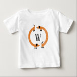 Funny Dachshund Sausage Dog Monogram Baby T-Shirt<br><div class="desc">Cute and funny dachshund,  sausage dogs or wiener dogs in perpetual motion.
Customize by changing or removing the initial.</div>