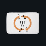 Funny Dachshund Sausage Dog Monogram Bath Mat<br><div class="desc">Cute and funny dachshund,  sausage dogs or doxies or wiener dogs in perpetual motion.
Customize by changing or removing the initial.</div>