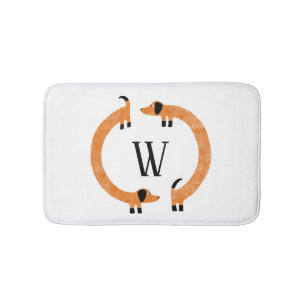 Funny Dachshund Sausage Dog Monogram Bath Mat