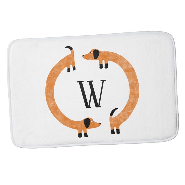 Funny Dachshund Sausage Dog Monogram Bath Mat (Monogram initial personalized Dachshund Wiener sausage dog bath mat )