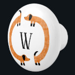 Funny Dachshund Sausage Dog Monogram Ceramic Knob<br><div class="desc">Cute and funny dachshund,  sausage dogs or wiener dogs in perpetual motion.
Customize by changing or removing the initial.</div>