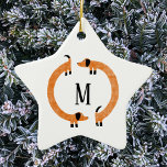 Funny Dachshund Sausage Dog Monogram Ceramic Ornam Ceramic Ornament<br><div class="desc">Cute and funny dachshund,  sausage dogs or wiener dogs in perpetual motion.
Customize by changing or removing the initial.</div>