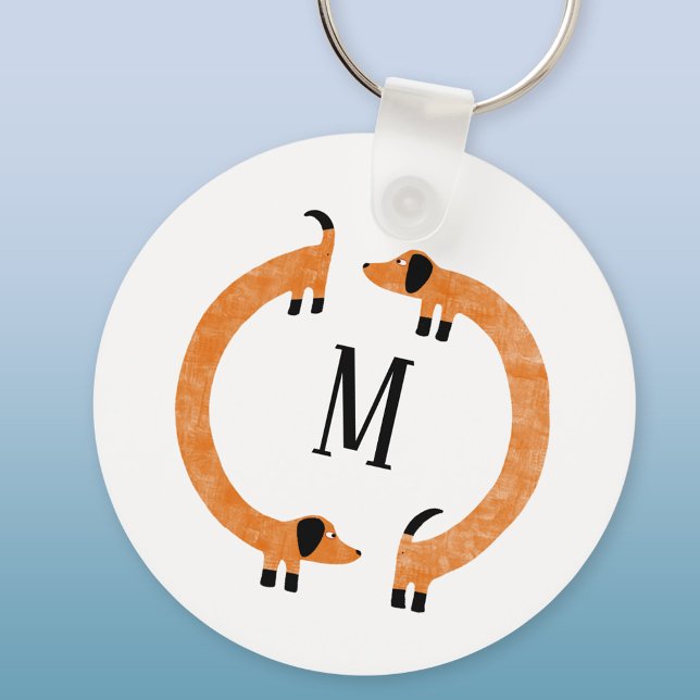 Funny Dachshund Sausage Dog Monogram Keychain (Monogram personalized initial fun Dachshund Wiener Sausage dog aluminium keyring keychain)