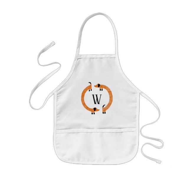 Funny Dachshund Sausage Dog Monogram Kids Apron (Front)