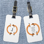 Funny Dachshund Sausage Dog Monogram Luggage Tag<br><div class="desc">Cute and funny dachshund,  sausage dogs or wiener dogs in perpetual motion.
Customize by changing or removing the initial,  and change the contact details on the back.</div>