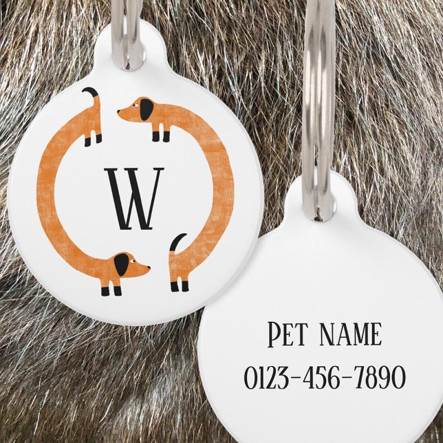 Funny Dachshund Sausage Dog Monogram Pet Tag (Fun Dachshund Sausage or Wiener Dog personalized pet tag)
