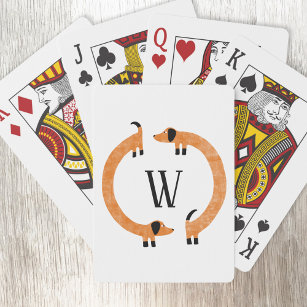 Funny Dachshund Sausage Dog Monogram Playing Cards