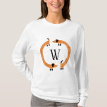 Funny Dachshund Sausage Dog Monogram T-Shirt<br><div class="desc">Cute and funny dachshund,  sausage dogs or wiener dogs in perpetual motion.
Customize by changing or removing the initial.</div>