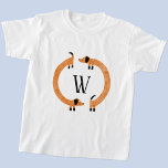 Funny Dachshund Sausage Dog Monogram T-Shirt<br><div class="desc">Cute and funny dachshund,  sausage dogs or wiener dogs in perpetual motion.
Customize by changing or removing the initial.</div>