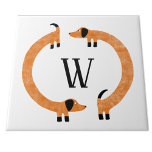Funny Dachshund Sausage Dog Monogram Tile<br><div class="desc">Cute and funny dachshund,  sausage dogs or wiener dogs in perpetual motion.
Customize by changing or removing the initial.</div>