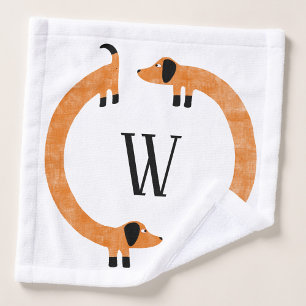 Funny Dachshund Sausage Dog Monogram Wash Cloth