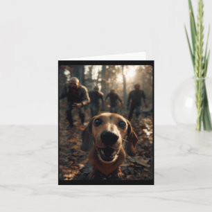 Funny Dachshund Selfie With Zombies Halloween Card