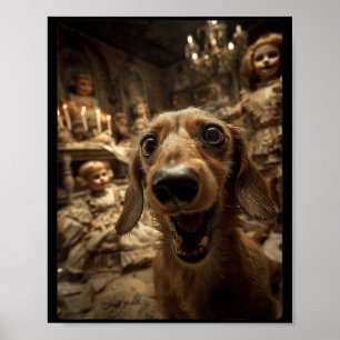 Funny Dachshund Selfie Y Dolls Spooky Halloween Poster