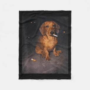 Funny dachshund smoking meme cigarette dog meme fleece blanket