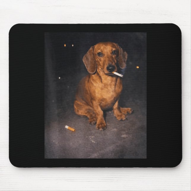 Funny dachshund smoking meme cigarette dog meme mouse pad (Front)