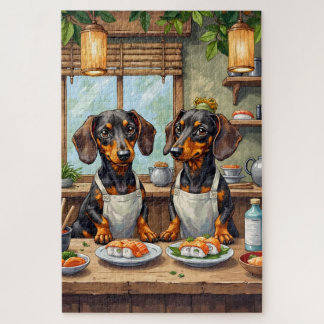 Funny Dachshund Sushi Bar Dog Lover Art Jigsaw Puzzle