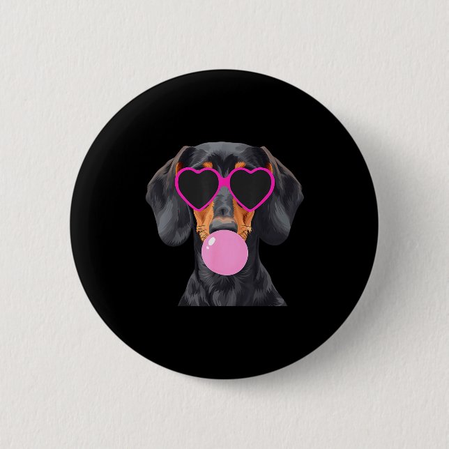 Funny Dachshund Wearing Gles And Blowing Nk Bubble 2 Inch Round Button (Front)