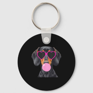 Funny Dachshund Wearing Gles And Blowing Nk Bubble Keychain