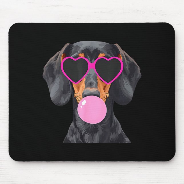 Funny Dachshund Wearing Gles And Blowing Nk Bubble Mouse Pad (Front)